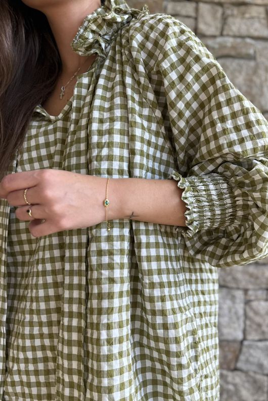 Nonni Gingham Poet Blouse Olive